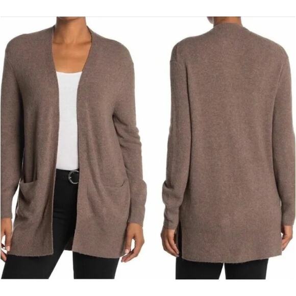 Madewell Cozy Walker Cardigan Open Front Merino Wool & Alpaca Heather Brown, XS - Picture 1 of 12